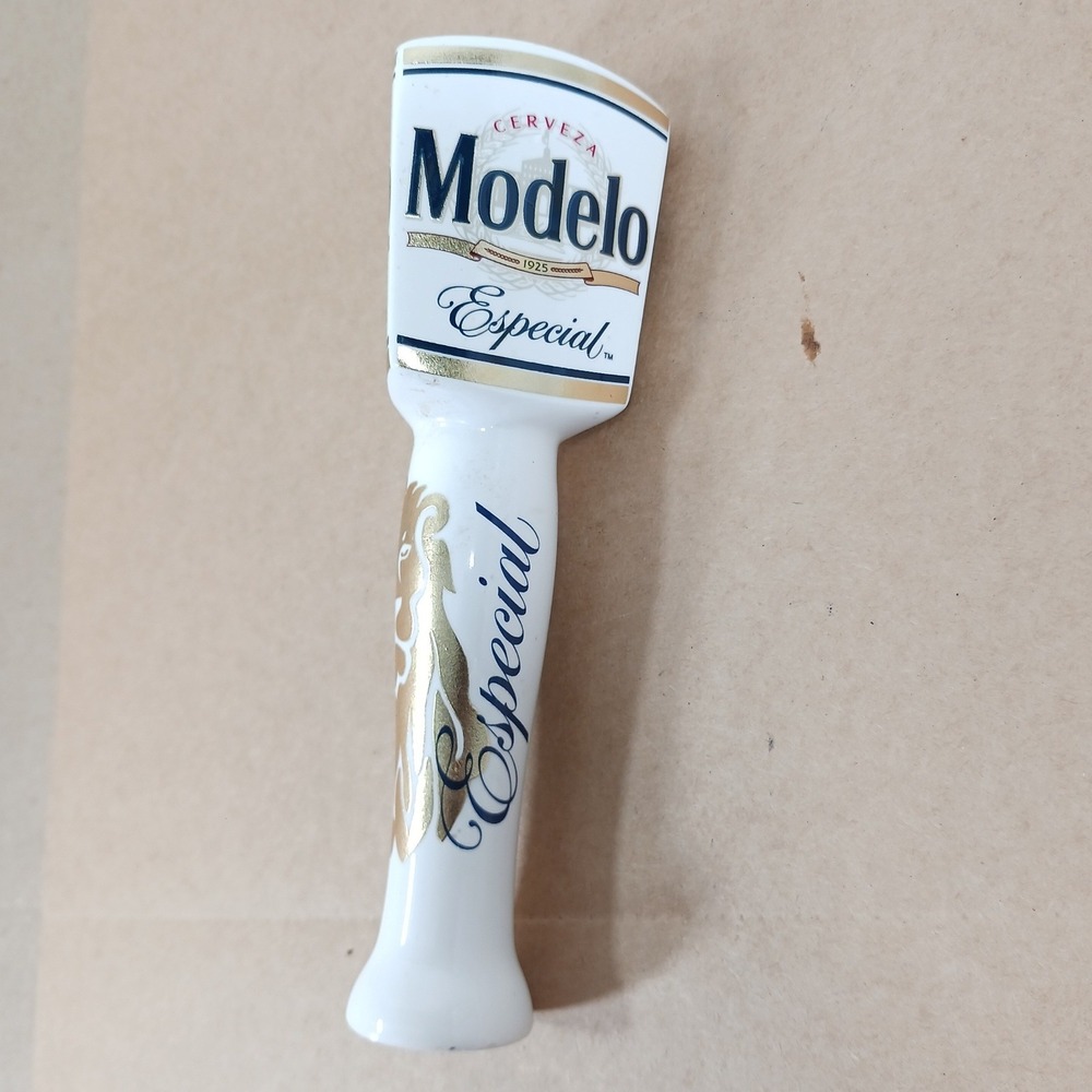 Modelo Especial Beer Tap Handle White Gold Lion Ceramic Kegerator Bar Top 7.25in